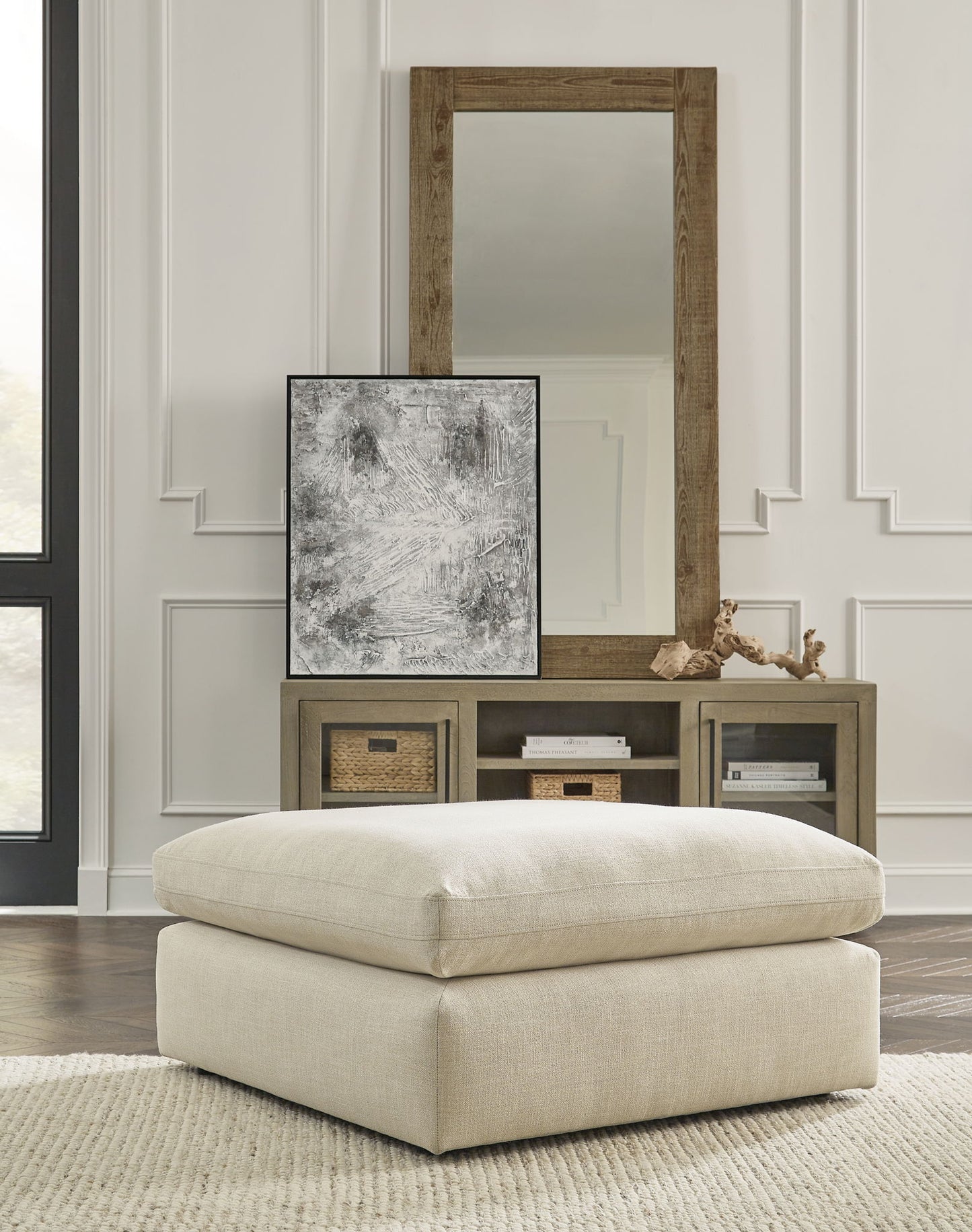 Elyza - 4 Pc. - Right Arm Facing Corner Chaise 3 Pc Sectional, Ottoman - Linen