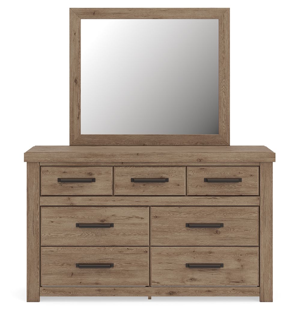 Oliandon - 3 Pc. - Queen Panel Storage Bed, Dresser And Mirror - Light Brown