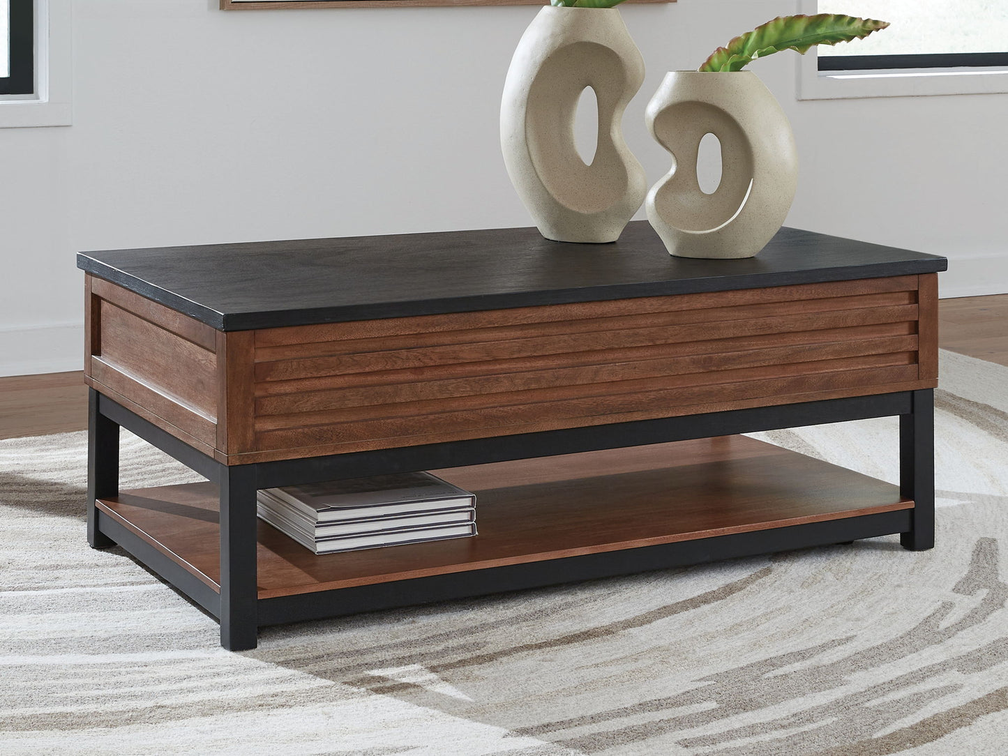 Kallari - Lift Top Cocktail Table - Warm Brown / Black
