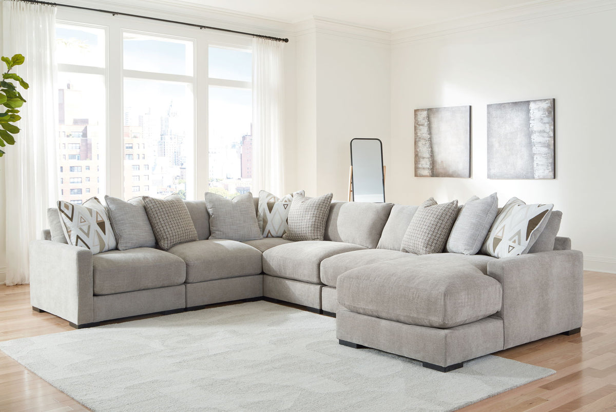 Aslan Court - 7 Pc. - 6-Piece Sectional With Raf Corner Chaise, Ottoman - Pebble