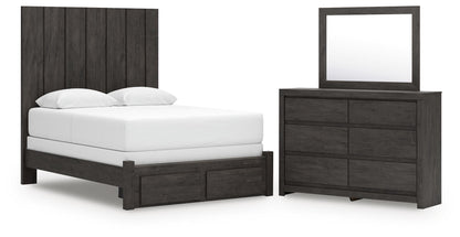 Fraluna - 3 Pc. - Queen Panel Storage Bed, Dresser And Mirror - Charcoal