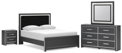 Zuraleus - 4 Pc. - Queen Upholstered Bed With Roll Slats, Dresser, Mirror And Nightstand - Black