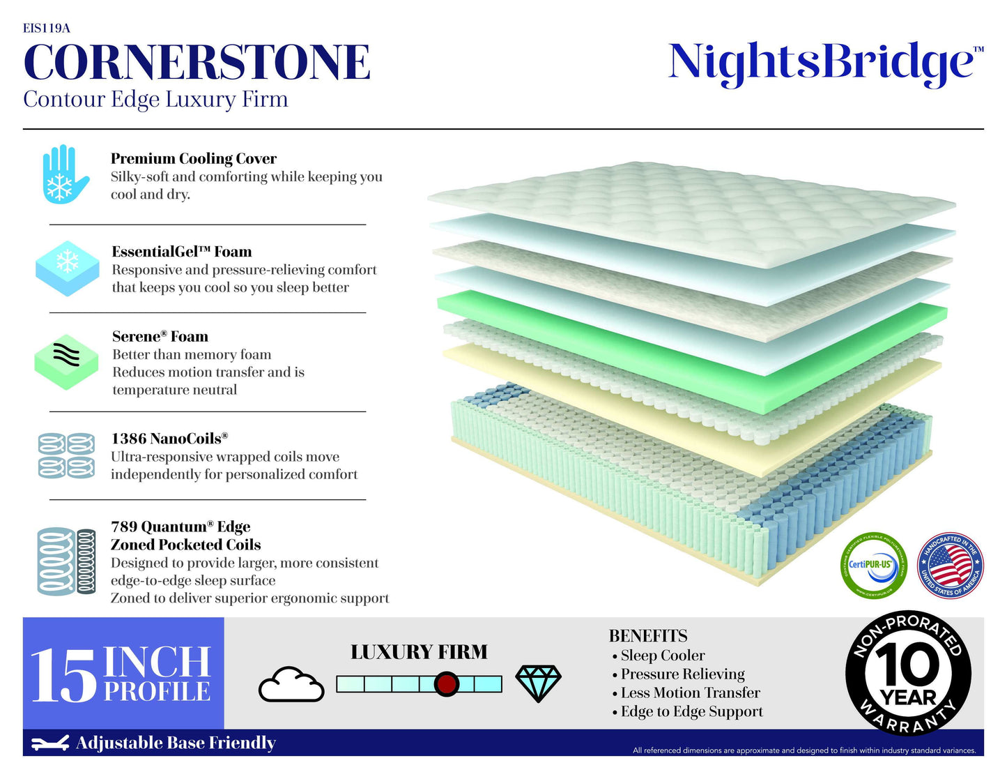 Cornerstone 16" Luxury Firm Hybrid Mattress