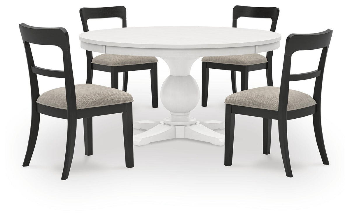Greddinton - Round Dining Table Set - Black Chairs