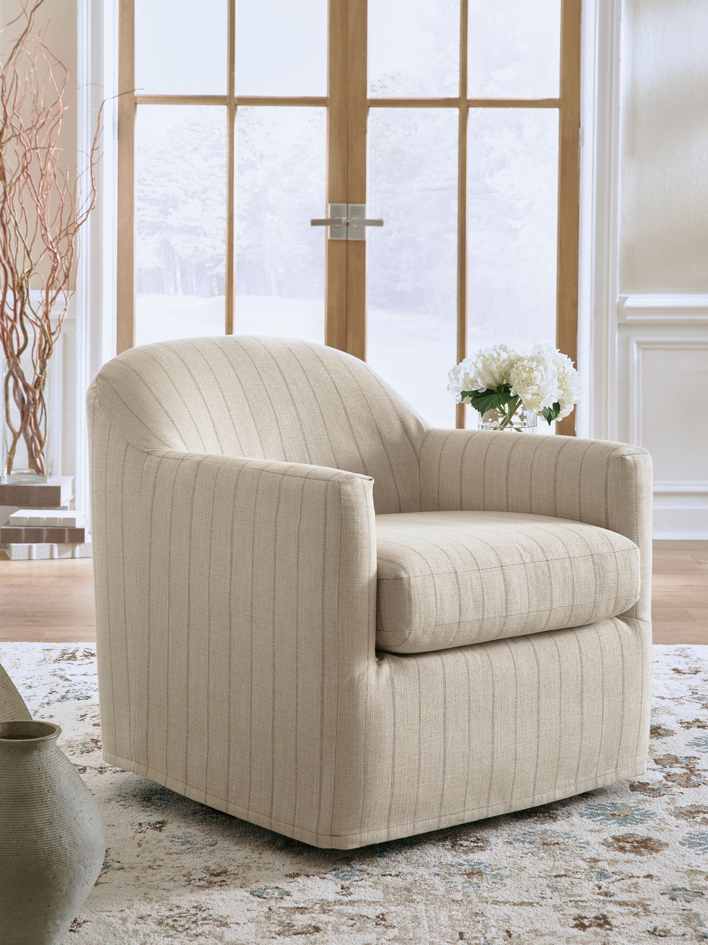 Valwick - Swivel Accent Chair - Cream / Brown