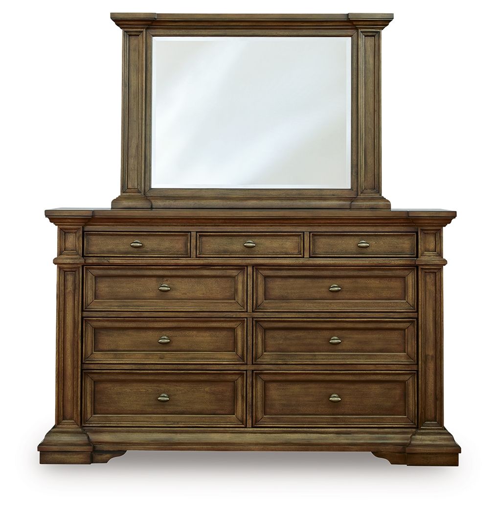 Frantanna - 3 Pc. - Queen Panel Storage Bed, Dresser And Mirror - Brown