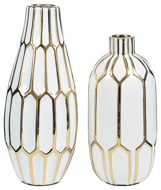 Mohsen - Vase Set (Set of 2) - Gold Finish / White