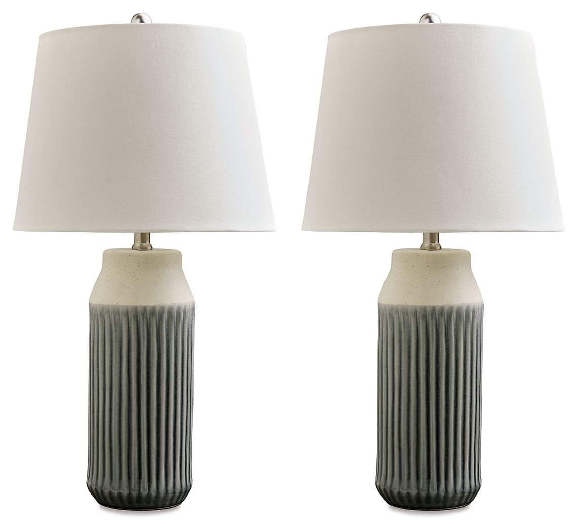 Afener - Blue / Beige - Ceramic Table Lamp (Set of 2)