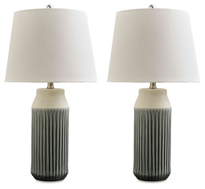 Afener - Blue / Beige - Ceramic Table Lamp (Set of 2)