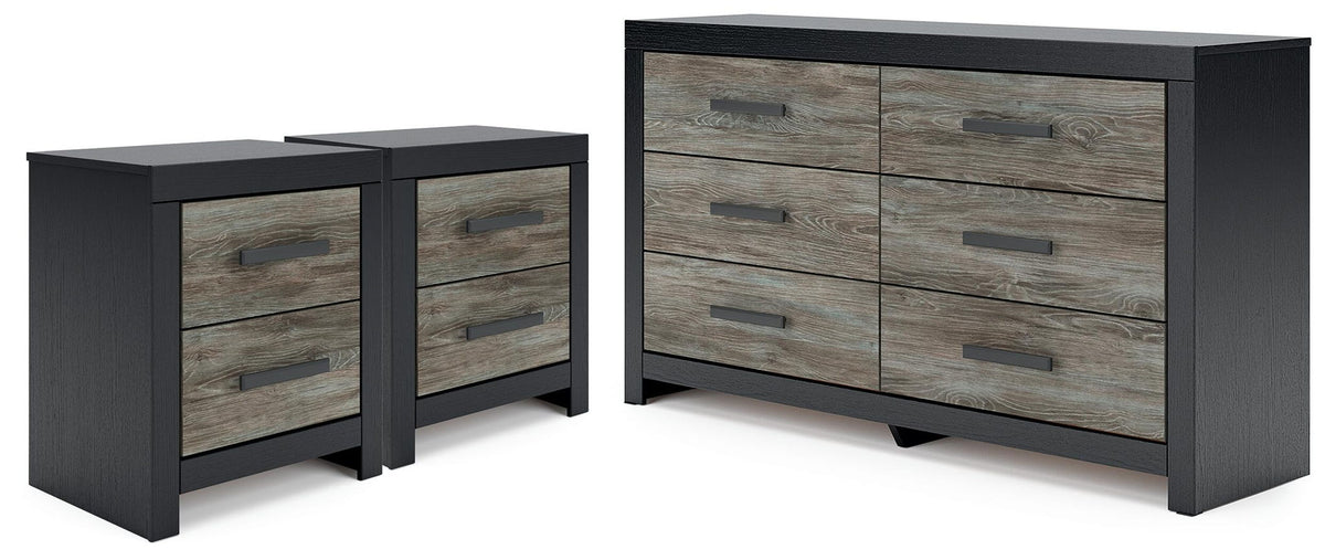 Broachmyn - 3 Pc. - Dresser And 2 Nightstands - Black / Gray